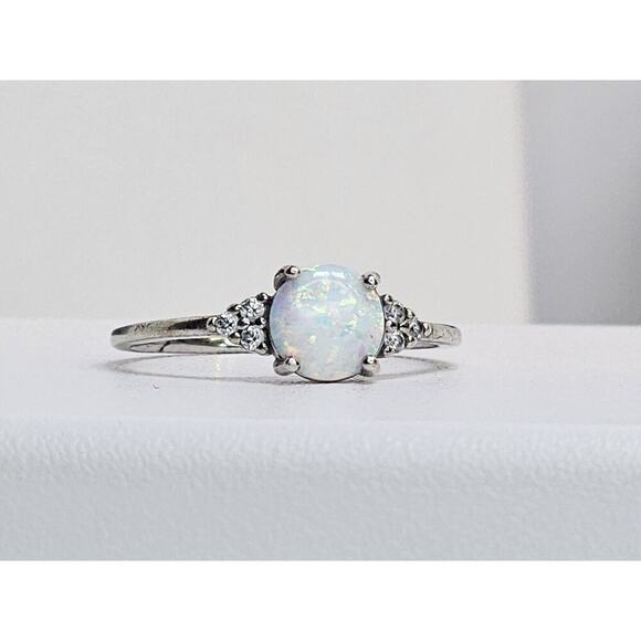 925 Sterling Silver Rings (2) Pink CZ Halo Size 9 - & Faux Opal & CZ Size 9.25 - Picture 8 of 13